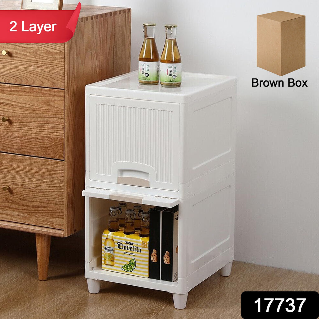 Multipurpose 2-layer plastic storage cabinet with drawers for kitchen, bathroom, and bedroom.
