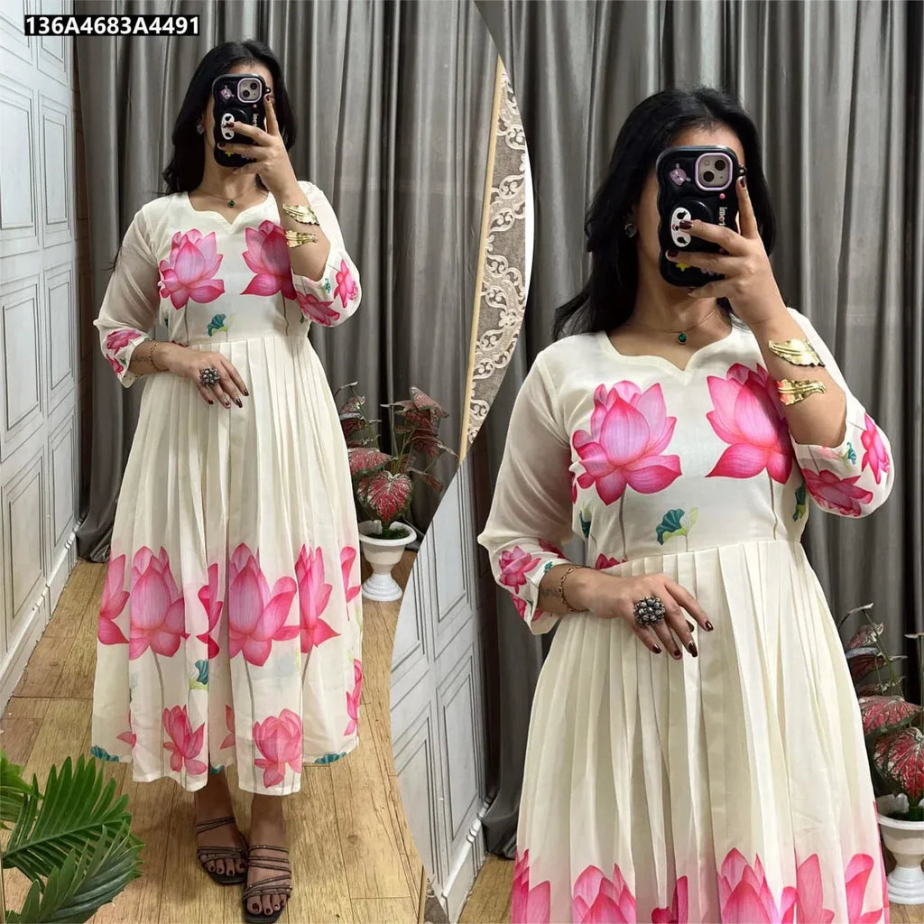 Faux Georgette Digital Print Dress for Women