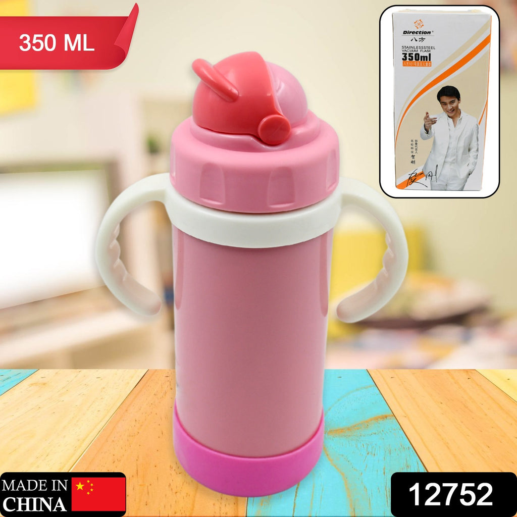 350ml stainless steel water bottle with handle, straw, leak-proof for hot & cold gym drinks