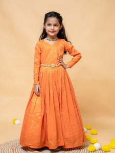 Long Sleeve Girls Silk Gown with Dupatta | Embroidery Work