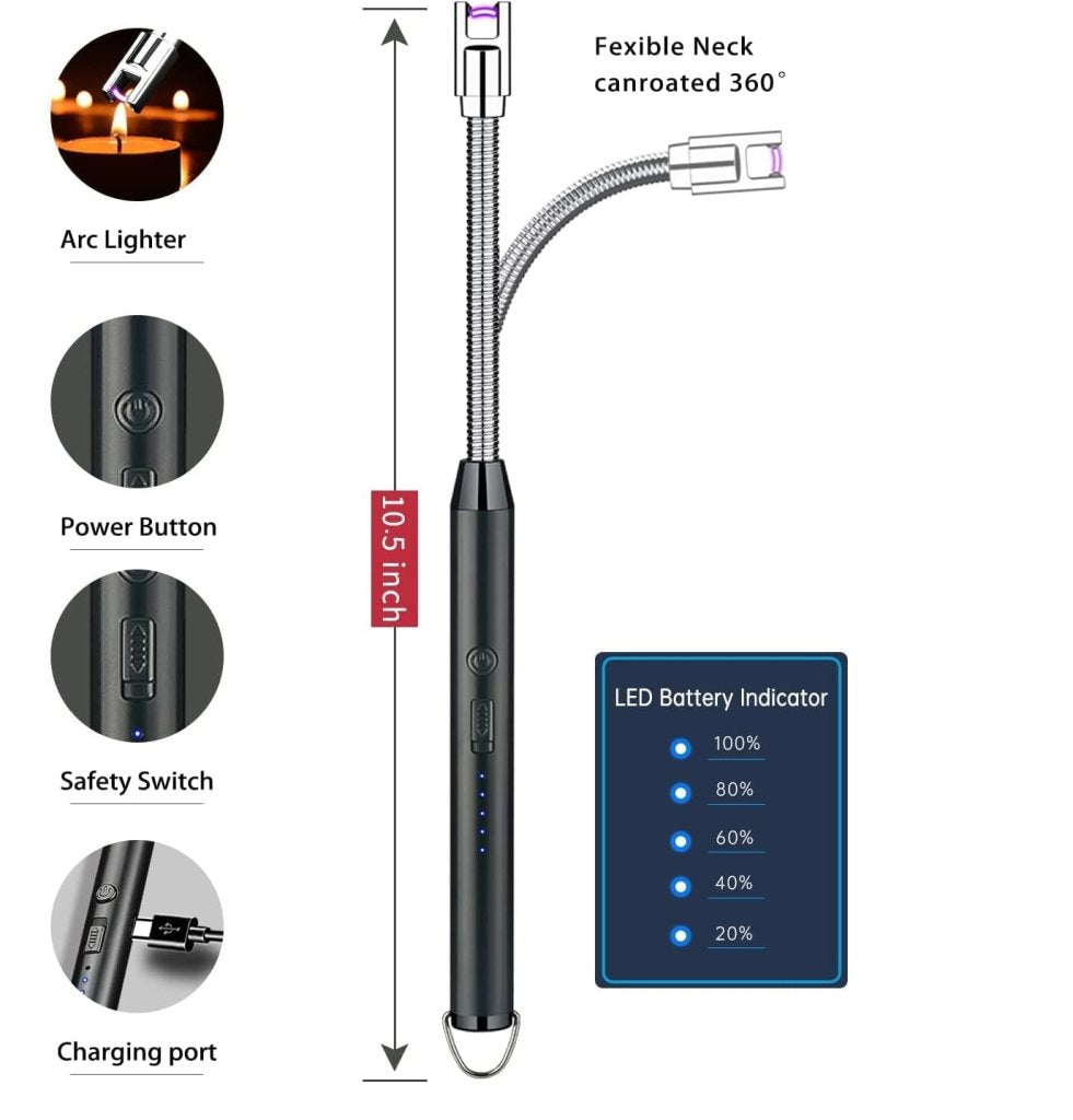 Flexible neck light with features highlighted on a white background