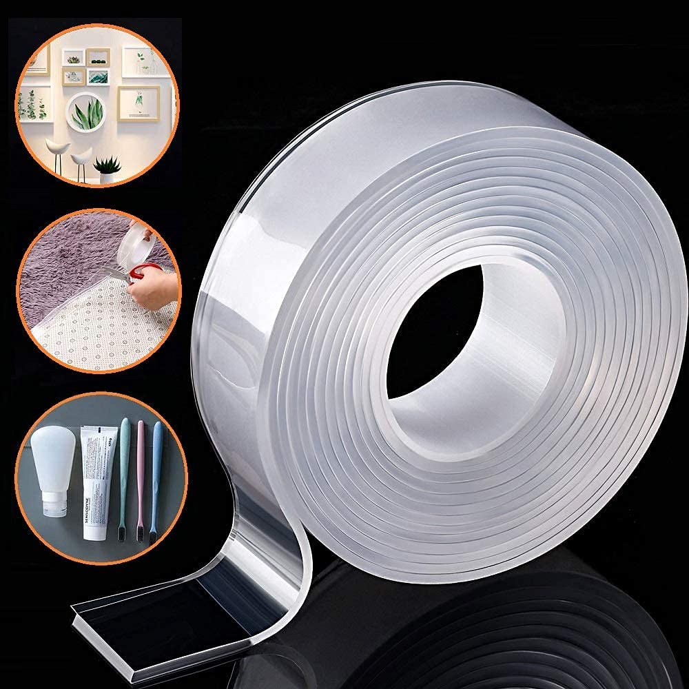 Roll of double-sided tape with applications shown in insets.