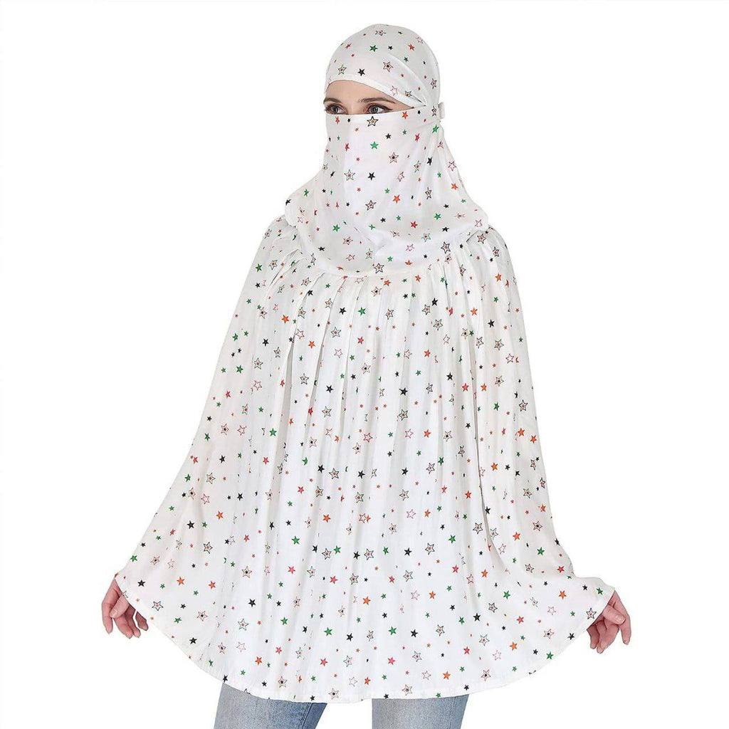 Model wearing a light-colored, soft cotton long scarf, styled for comfort and elegance.