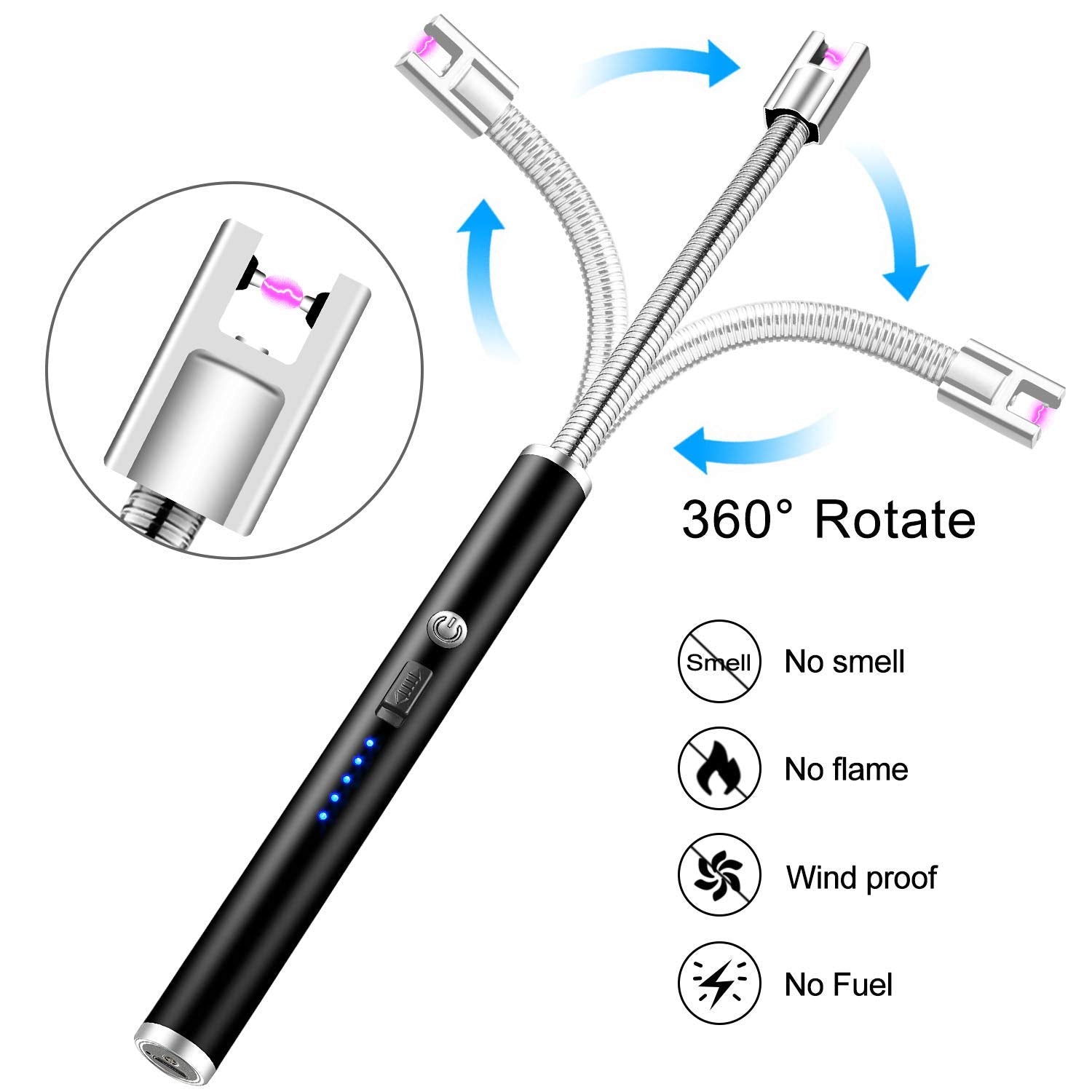 360-degree rotate lighter with flexible nozzles on a white background