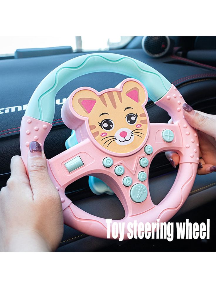 Kids blue and yellow interactive simulated steering wheel toy with lights and sounds