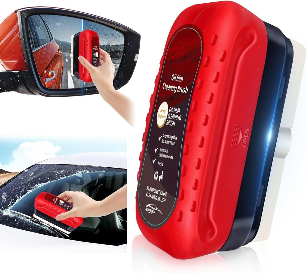 Car glass oil film cleaner brush with ergonomic handle for streak-free window cleaning.