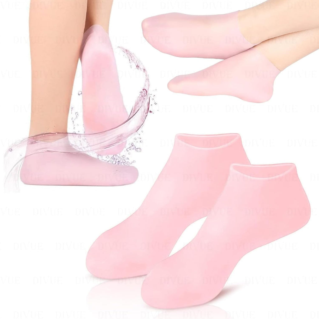 White aloe silicone heel moisturizer socks with green gel pad