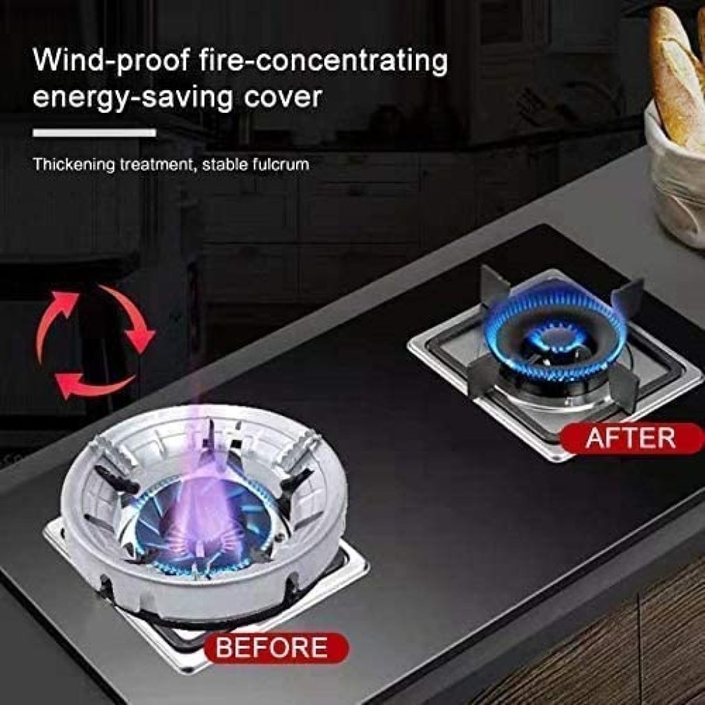 Before and after comparison of a gas stove with a wind-proof fire-concentrating energy-saving cover.