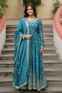 Rama Blue Sharara Suit with Sequins Embroidery - Festive Elegance