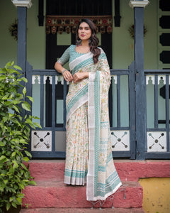 Floral Charm Linen Saree Women's | Daytime by FRESH