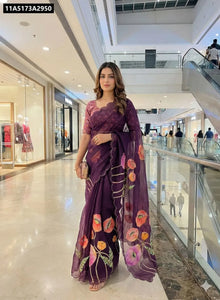 Buy Floral Digital Chanderi Cotton Saree for Women | Aari & Cut Work | Ethnic Wear Online