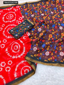 Floral Digital Print Linen Saree for Women | Daily Wear