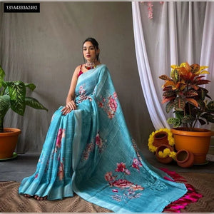 Buy Floral Digital Print Linen Saree for Women | Everyday Elegance Ethnic Wear