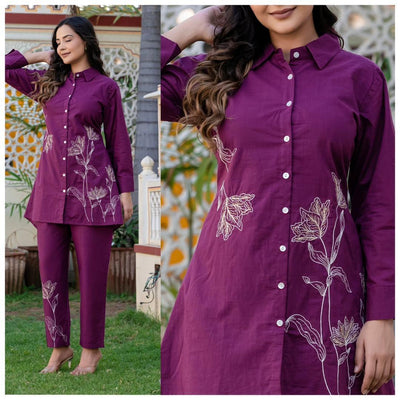 Floral Embroidered Cotton Co-ord Set for Women | Daily Wear