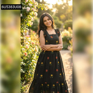 Floral Embroidered Sleeveless Mul Cotton Dress for Women | Summer Wear