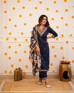 Floral Embroidery Afghani Salwar Suit Set with Chanderi Dupatta for Women | Buy Ethnic Wear Online