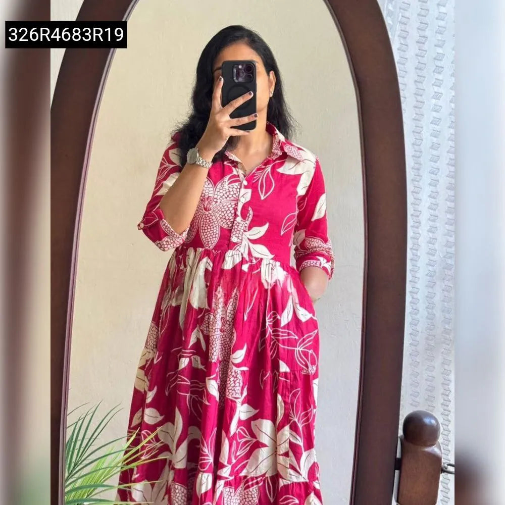 Model wearing TRENDBUY Ruzana Floral Muslin Maxi Dress, full body mirror selfie, front view