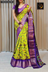 Buy Chartreuse & Purple Floral Print Dola Silk Saree for Women - Festive & Ethnic Wear Online