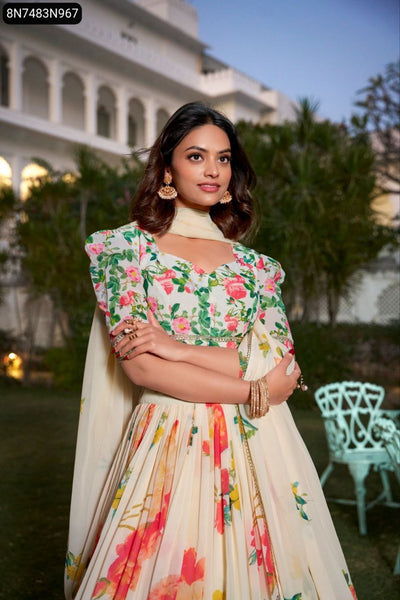 Floral Print Georgette Lehenga Choli for Women | Chic Festive Wear