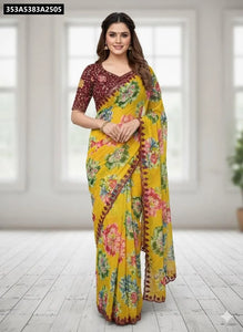 Buy Yellow Floral Print Georgette Saree for Women - Festive & Party Wear Ethnic Online