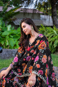 Floral Print Georgette Sharara Suit for Women | Festive & Party