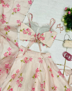 Floral Print Organza Lehenga for Women | Party Wear
