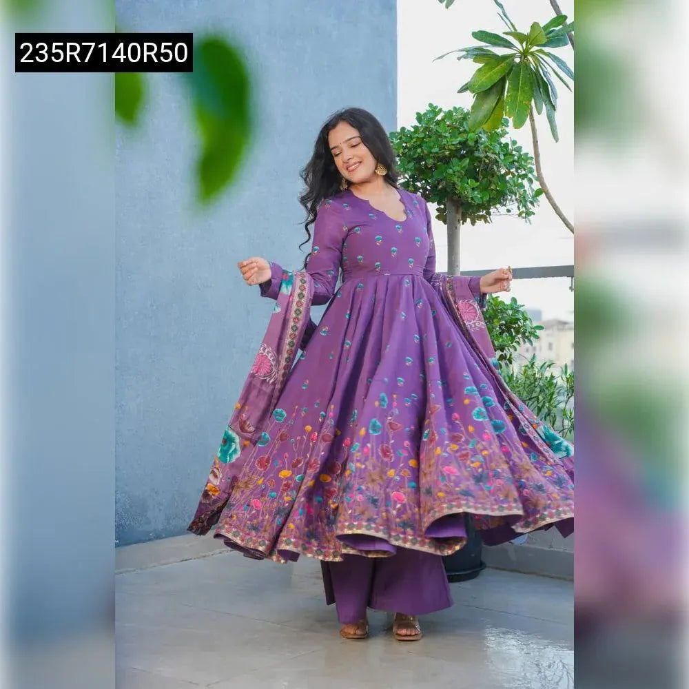 TRENDBUY Floral Viscose Rayon Kurta Set for women in Lavender, front view, full body