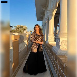 Floral Weave Peplum Palazzo Set for Women | Festive Wear