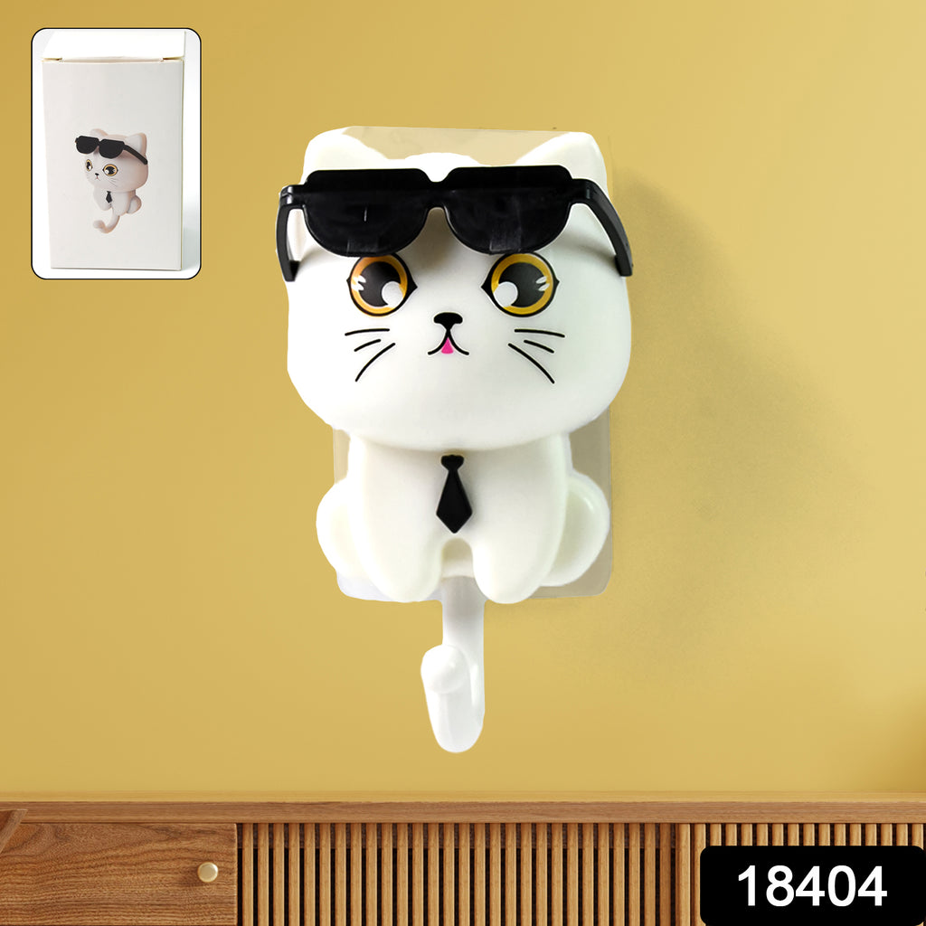 Cute black cat wall key hook with red sunglasses