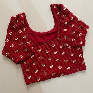 Foil Work Stretchable Blouse for Women | Round Net Back Design