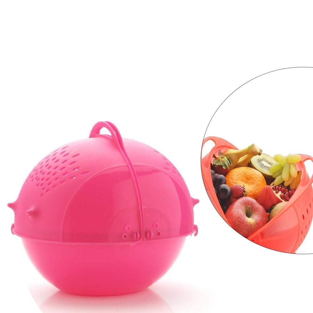 Green and white plastic revolving wash basket bowl for rice, vegetables, and fruit.