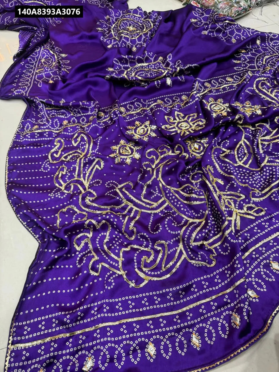 TRENDBUY Gajji Silk Saree in Elegant Purple with Gold Jaypuri Bandhej Work