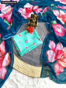 Buy Georgette Digital Print Floral Handwork Saree for Women | Festive & Casual Ethnic Wear Online