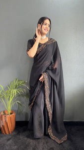 Georgette Embroidered Gown for Women | Saree Style Party Wear