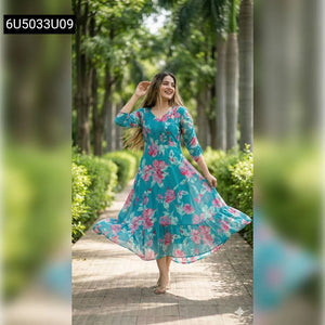 Georgette Floral Maxi Dress for Women | Casual & Party Wear