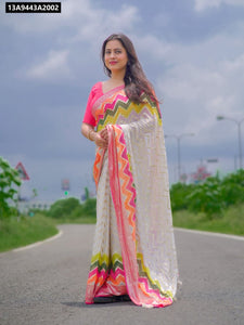 Georgette Hand-Painted Zig-Zag Saree for Women | Festive Wear