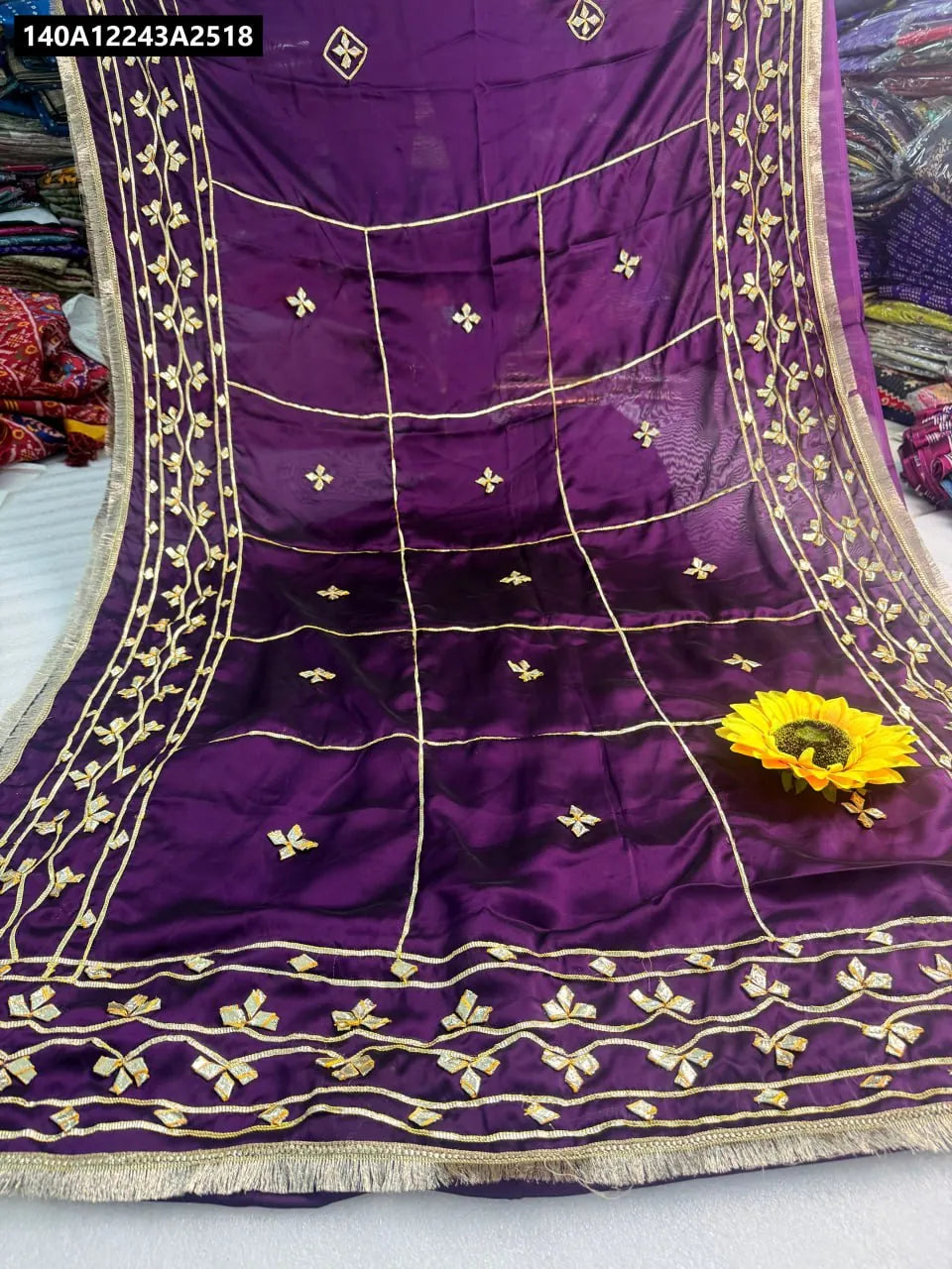 Full view of Plum Purple Georgette Saree with Gota Patti and hand sequence, festive collection