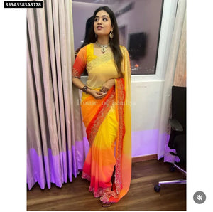 Georgette Ombre Embroidered Saree for Women | Wedding & Festive