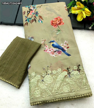 Georgette Parrot Print Saree for Women | Festive & Ethnic Wear Online