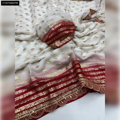 TRENDBUY Off-White Sequence Embroidered Georgette Saree for Women | Premium Festive & Ethnic Wear