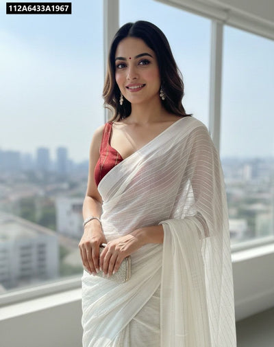 Georgette Zari Striped Saree for Women | Festive & Party Wear