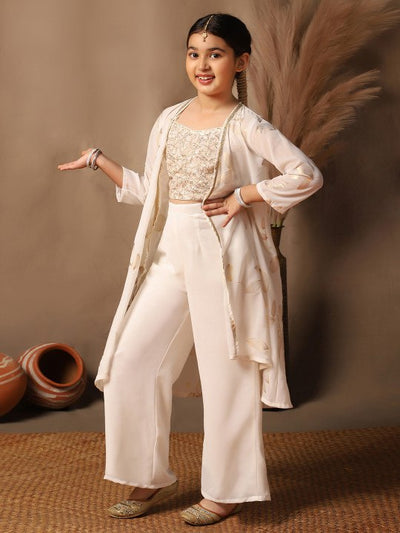 Girls' Embroidered Georgette Palazzo Set | Festive & Party Wear