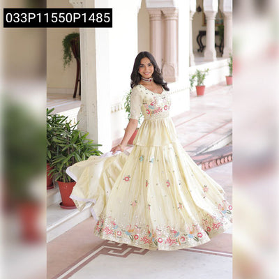 Gold Crush Embroidered Peplum Lehenga Set for Women | Festive Wear