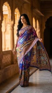 Gorgeous Ajarakh Saree - Real Mirror Work & Piping Border for Festive Elegance