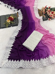 Gorgeous Chinnon Saree - Two-Tone Ombre with Chikkan Blouse