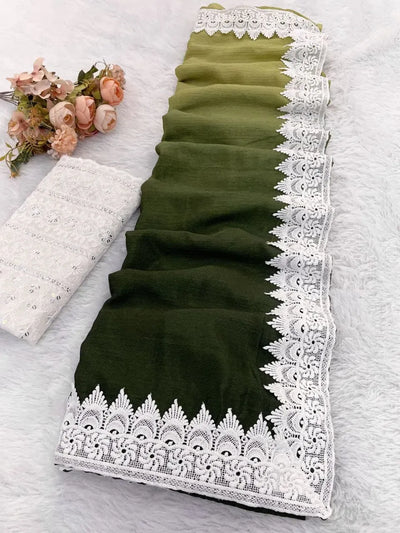 Gorgeous Chinnon Saree - Two-Tone Ombre with Chikkan Blouse