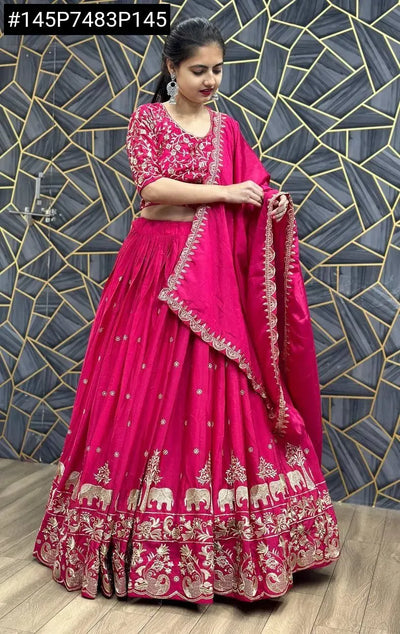 Gorgeous Chinon Lehenga - Elephant Embroidery Festive Wear