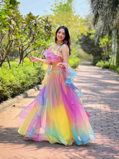 Gorgeous Digital Print Silk Organza Lehenga - Ruffle Festive Wear for Women