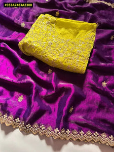 Gorgeous Embroidered Chiffon Saree with Scalloped Border | Festive & Party Wear