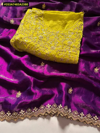 Gorgeous Embroidered Chiffon Saree with Scalloped Border | Festive & Party Wear